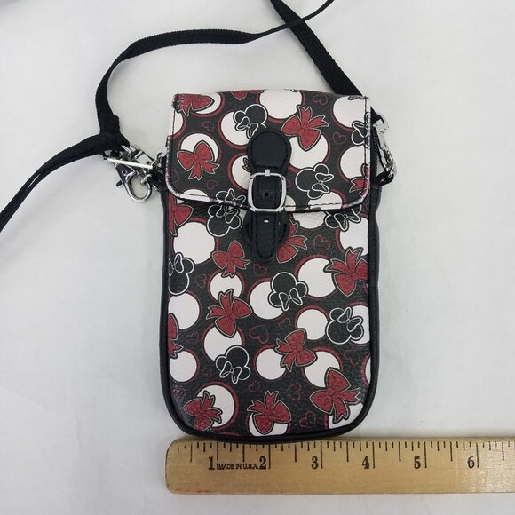 Disney Tech Faux Leather Mini Cell Bag Crossbody Strap Zip Purse Mini Mouse Bows - Picture 11 of 13